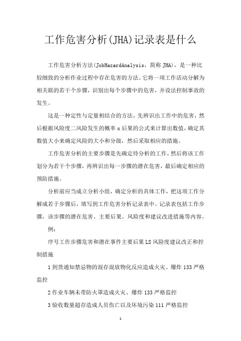 工作危害分析(JHA)记录表是什么