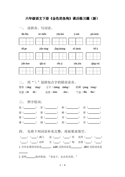 六年级语文下册《金色的鱼钩》课后练习题(新)