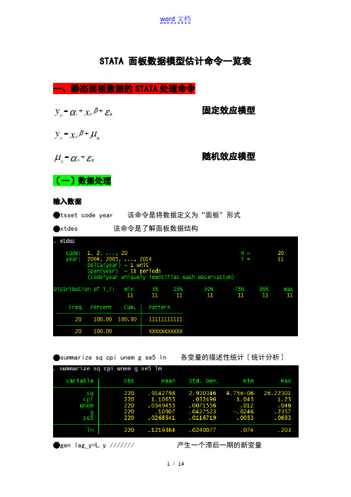 STATA面板大数据的模型操作命令