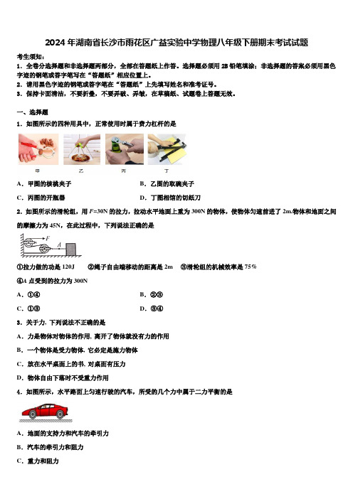 2024年湖南省长沙市雨花区广益实验中学物理八年级下册期末考试试题含解析