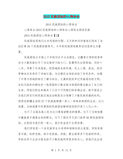 201X民族团结的心得体会