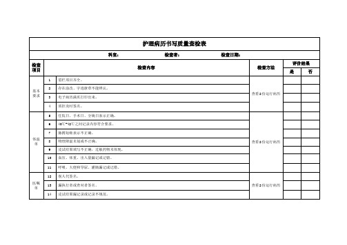 护理病历书写质量查检表