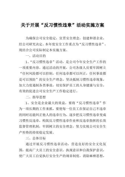 关于下发反违章活动实施方案的通知