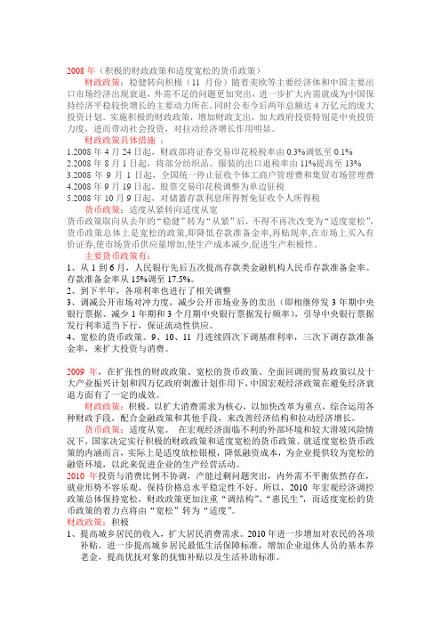 08年至今宏观调控政策总结