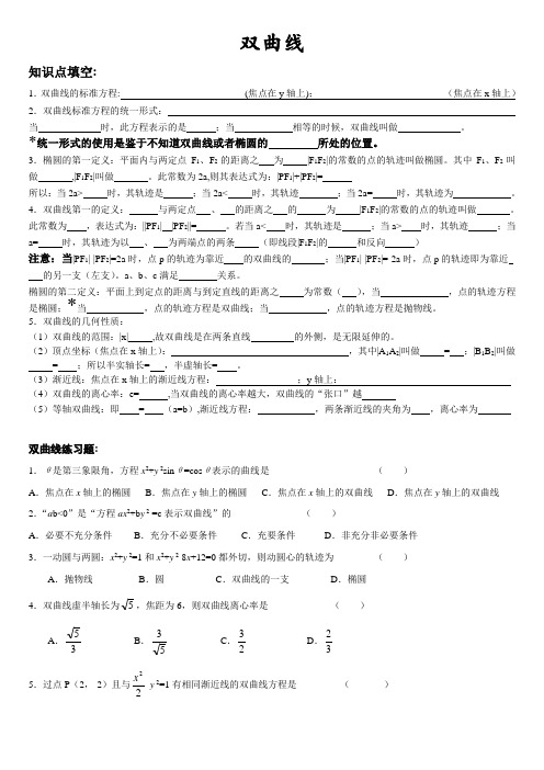 双曲线知识点及练习