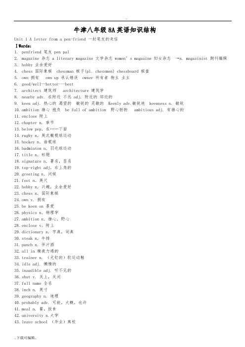 牛津上海版八年级8A英语知识总结材料(汇总情况整理完整版)超全强烈推荐