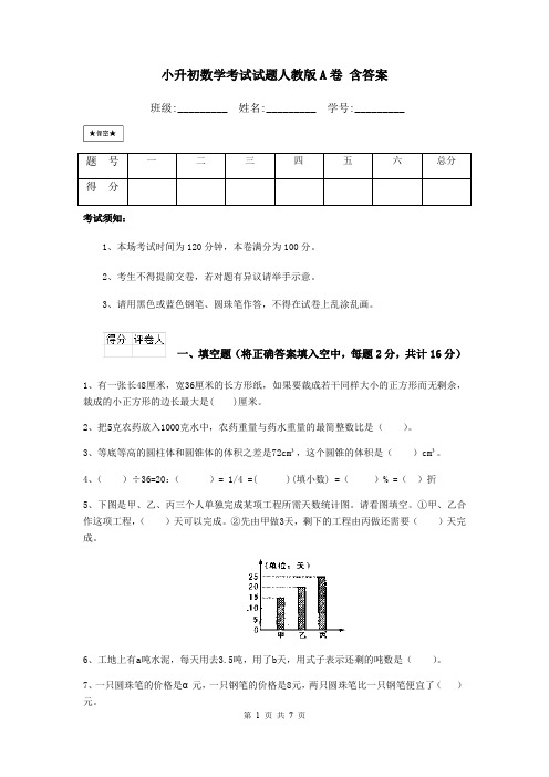 小升初数学考试试题人教版A卷 含答案