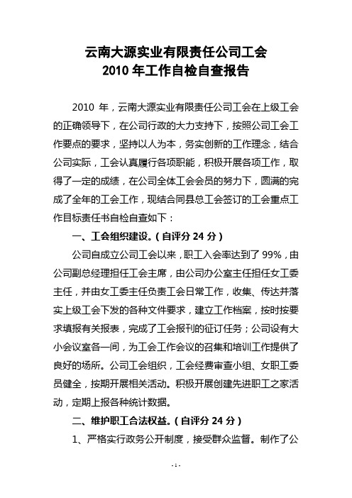 工会工作2010年自检自查报告