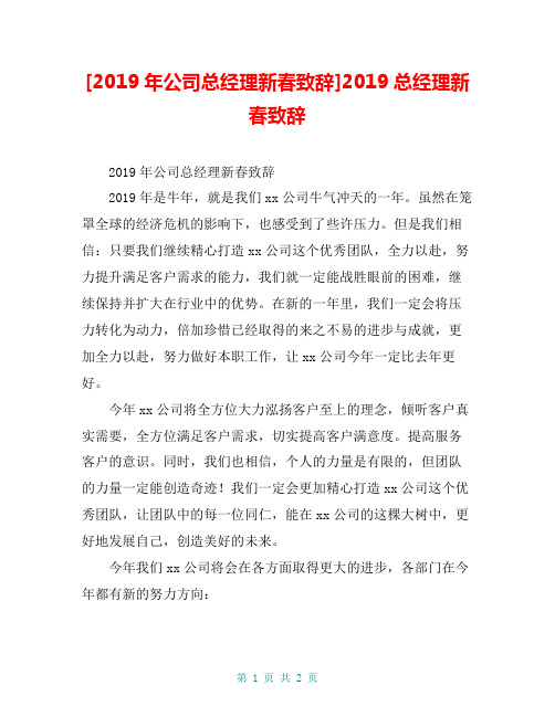 [2019年公司总经理新春致辞]2019总经理新春致辞