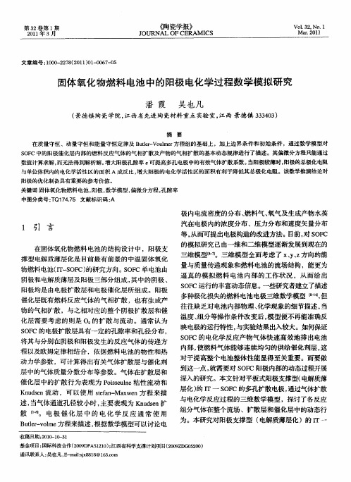 固体氧化物燃料电池中的阳极电化学过程数学模拟研究