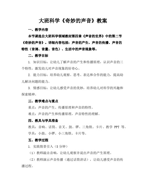 大班科学《奇妙的声音》教案