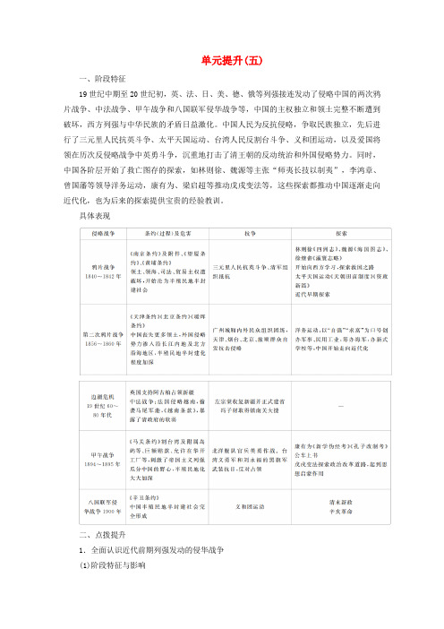 2019_2020学年高中历史第五单元晚清时期的内忧外患与救亡图存单元提升(五)学案新人教版