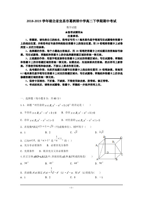 2018-2019学年湖北省宜昌市葛洲坝中学高二下学期期中考试数学试题