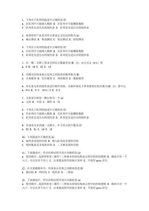2011江苏省WORD全国计算机等级考试二级VB考试题库
