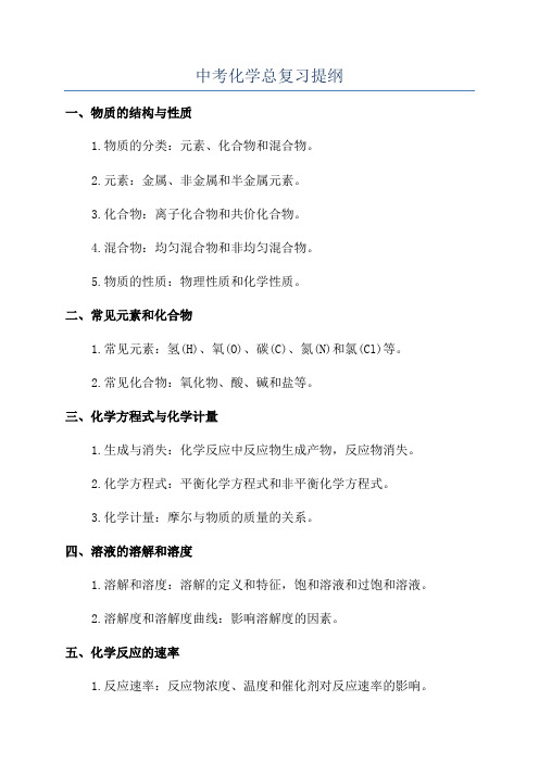 中考化学总复习提纲