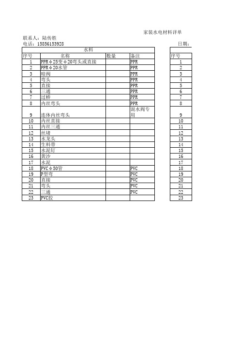 家装水电材料详单
