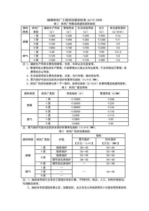 城镇供热厂工程项目建设标准jb112-2008指标