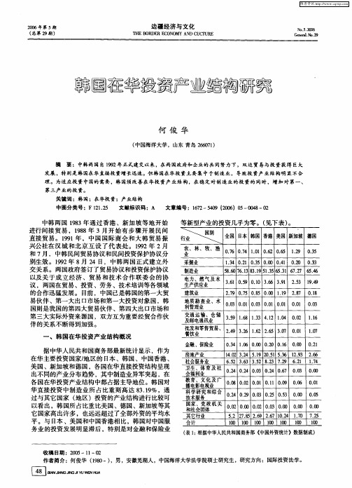 韩国在华投资产业结构研究