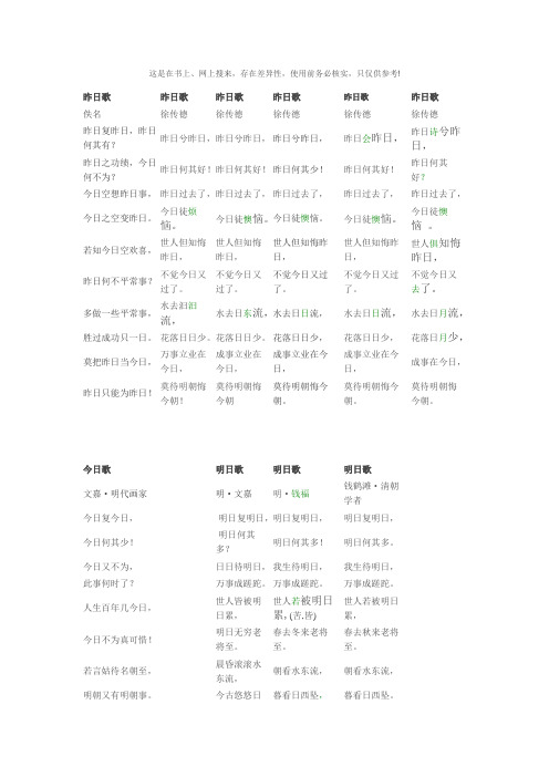 《明日歌》、《今日歌》、《昨日歌》