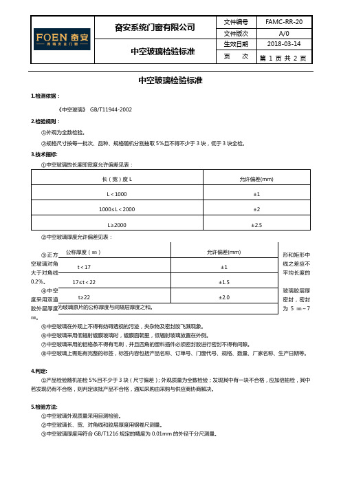 铝合金门窗中空玻璃检验标准