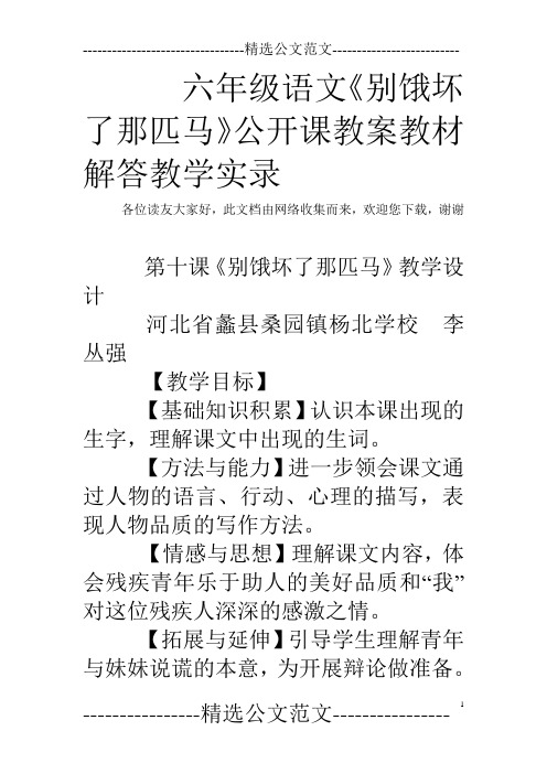 六年级语文《别饿坏了那匹马》公开课教案教材解答教学实录