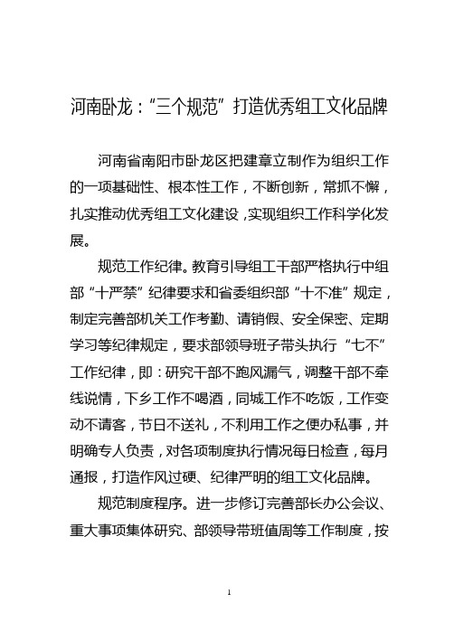 河南卧龙：“三个规范”打造优秀组工文化品牌