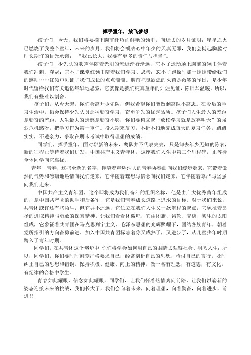 少先队退队仪式发言稿