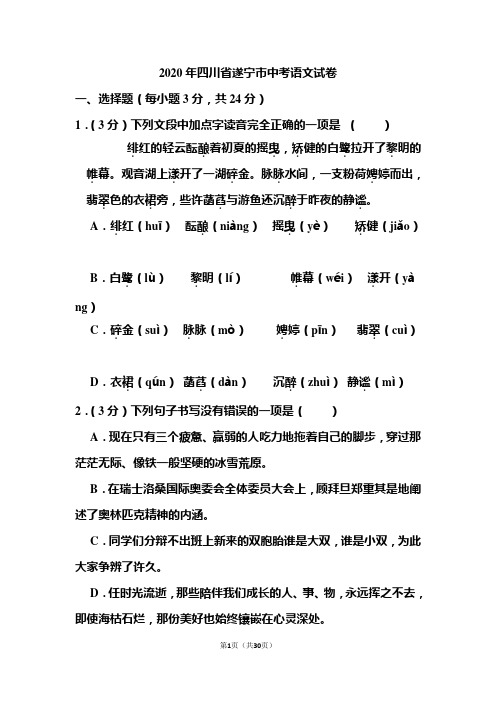 2020年四川省遂宁市中考语文试题和答案