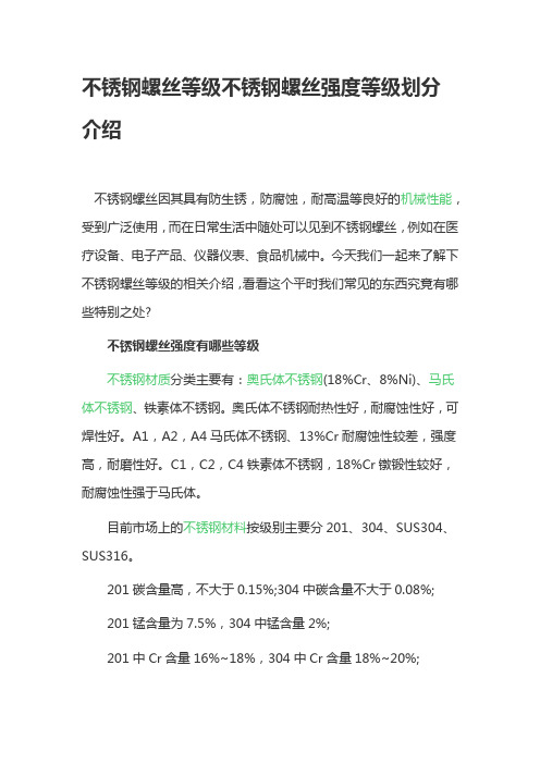 不锈钢螺丝等级不锈钢螺丝强度等级划分介绍