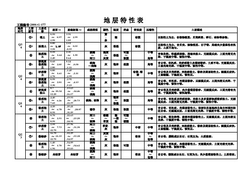 地层特性表