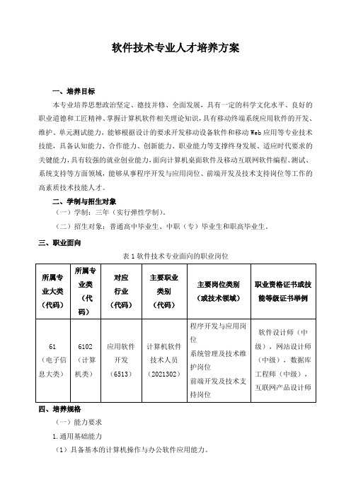 软件技术专业人才培养方案