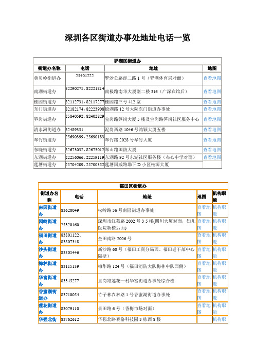 深圳各区街道办事处地址电话一览(最新)