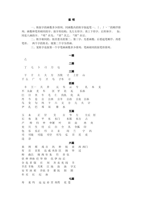 姓氏笔画顺序