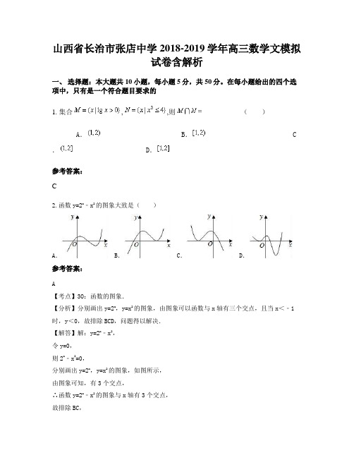 山西省长治市张店中学2018-2019学年高三数学文模拟试卷含解析