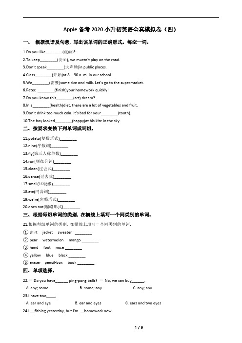 2020年小升初英语全真模拟卷