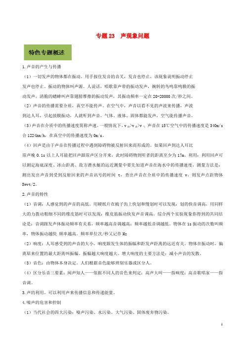 中考物理特色专题专题声现象问题含解析