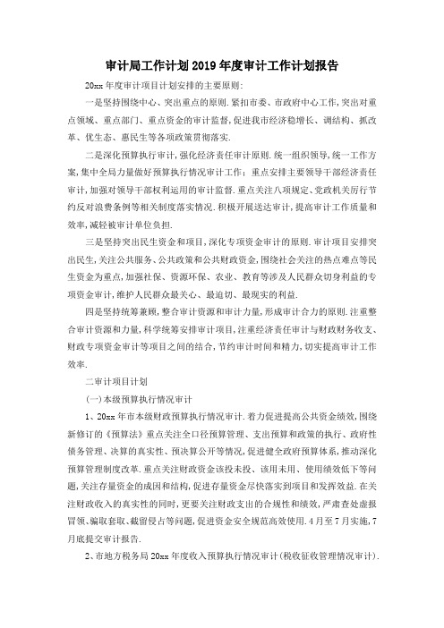 最新-审计局工作计划 2019年度审计工作计划报告 精品