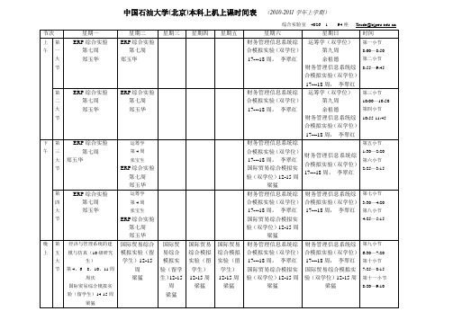 中国石油大学(北京)本科上机上课时间表 (2010-2011学年上学期)