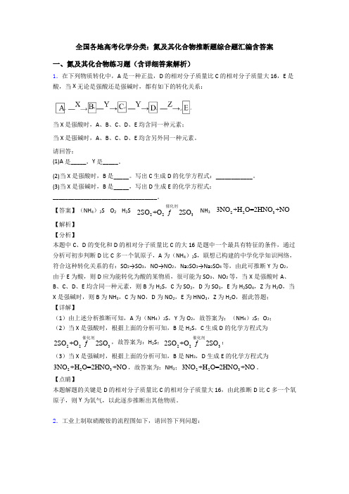 全国各地高考化学分类：氮及其化合物推断题综合题汇编含答案
