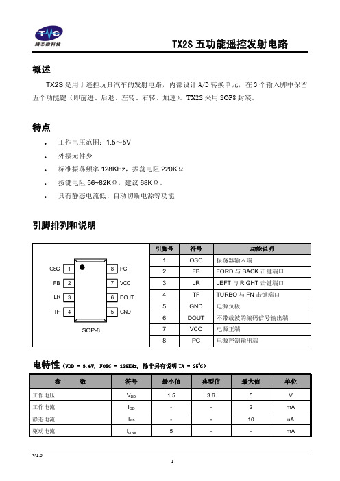 TX2S RX2  8脚封装电动玩具车遥控芯片