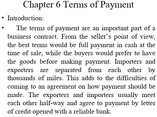 商务英语课件Chapter 6 terms of payment(1)