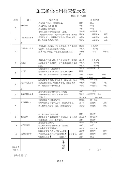 施工扬尘 控制检查记录表