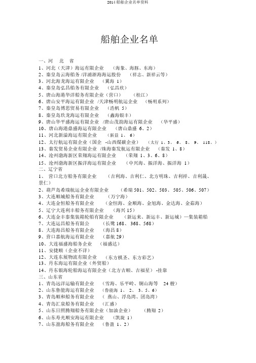 2014船舶公司名单资料