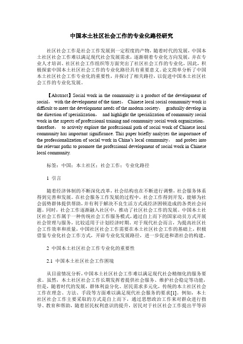 中国本土社区社会工作的专业化路径研究