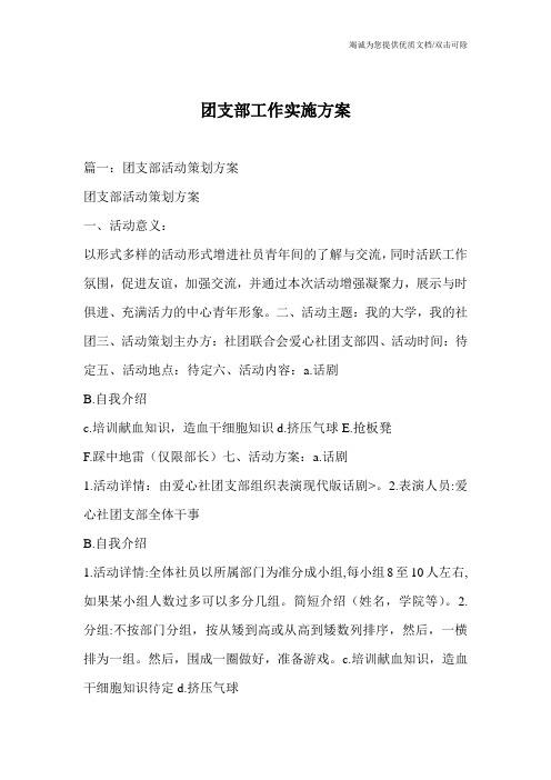 团支部工作实施方案