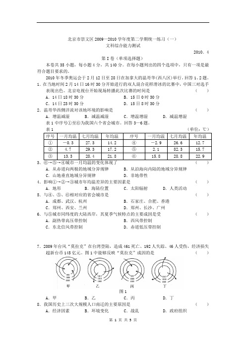 崇文区高三第二学期统一练习(一)