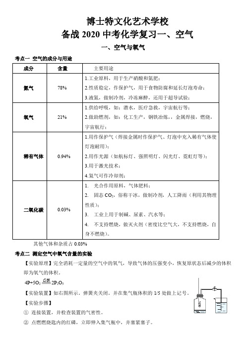 备战2020中考化学复习专题一、空气与氧气(附2019全国各地中考真题汇编)