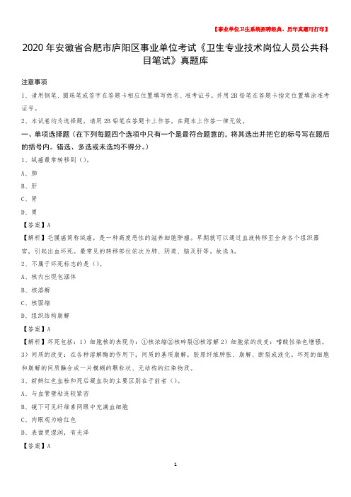 2020年安徽省合肥市庐阳区事业单位考试《卫生专业技术岗位人员公共科目笔试》真题库