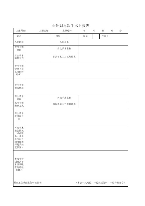 非计划再次手术上报表A 