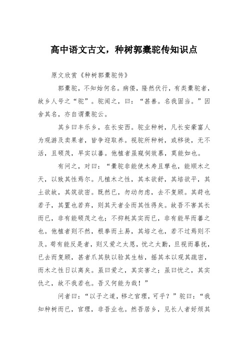 高中语文古文,种树郭橐驼传知识点